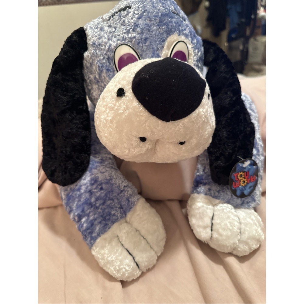 Vintage Toy Works Soft Blue Floppy Plush Dog With Tag 24in Cuddler
